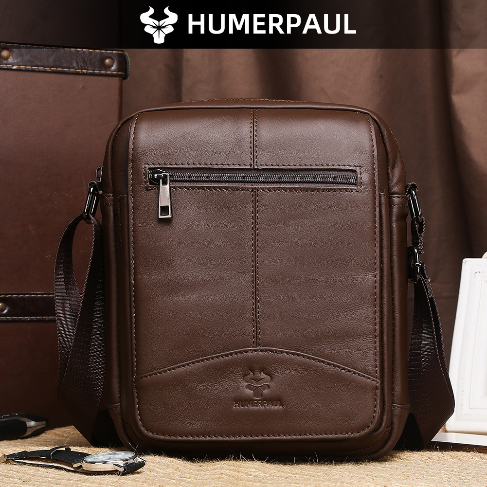 Leather Work Bag Men - HUMERPAUL Мужская сумка через плечо из