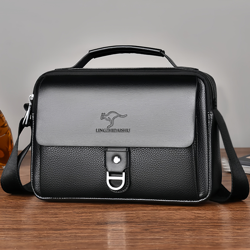 Leather Work Bag Men - Прочная износостойкая двухцветная деловая сумка с