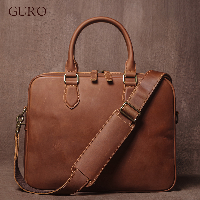 Leather Work Bag Men - Мужской портфель GURO Crazy Horse из